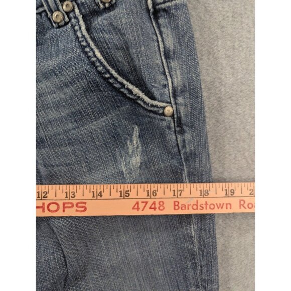 Miss Me Jeans Womens SZ 29 Blue Distressed Classic Cropped Flap Pocket Whiskers - Picture 6 of 16